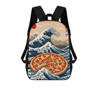 sinyumoney 3D Printed Children Pizza Great Wave Rucksacks Fashion Casual Daypack Cute Travel Bags Outdoor Casual Daypack for Boy And Girl 17inch