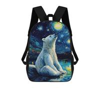 sinyumoney 3D Printed Children Polar Bear Under Starry Night Rucksacks Fashion Casual Daypack Cute Travel Bags Outdoor Casual Daypack for Boy And Girl 17inch
