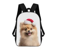 sinyumoney 3D Printed Children Pomeranian Dog with Santa Hat Rucksacks Fashion Casual Daypack Cute Travel Bags Outdoor Casual Daypack for Boy And Girl 17inch