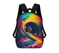 sinyumoney 3D Printed Children Rainbow Surfing in Space Rucksacks Fashion Casual Daypack Cute Travel Bags Outdoor Casual Daypack for Boy And Girl 17inch