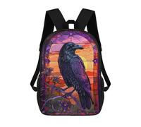 sinyumoney 3D Printed Children Raven Gothic Stained Glass Rucksacks Fashion Casual Daypack Cute Travel Bags Outdoor Casual Daypack for Boy And Girl 17inch