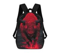 sinyumoney 3D Printed Children Red Buffalo with Glowing Eyes Rucksacks Fashion Casual Daypack Cute Travel Bags Outdoor Casual Daypack for Boy And Girl 17inch