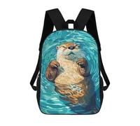 sinyumoney 3D Printed Children Relaxing Otter in Water Illustration Rucksacks Fashion Casual Daypack Cute Travel Bags Outdoor Casual Daypack for Boy And Girl 17inch
