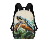 sinyumoney 3D Printed Children Sea Turtle in Lush Foliage Rucksacks Fashion Casual Daypack Cute Travel Bags Outdoor Casual Daypack for Boy And Girl 17inch
