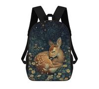 sinyumoney 3D Printed Children Sleeping Fawn Under Starry Night Sky Rucksacks Fashion Casual Daypack Cute Travel Bags Outdoor Casual Daypack for Boy And Girl 17inch