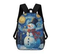 sinyumoney 3D Printed Children Snowman Under Starry Night Rucksacks Fashion Casual Daypack Cute Travel Bags Outdoor Casual Daypack for Boy And Girl 17inch