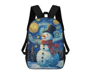 sinyumoney 3D Printed Children Snowman Under Starry Night Rucksacks Fashion Casual Daypack Cute Travel Bags Outdoor Casual Daypack for Boy And Girl 17inch