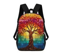 sinyumoney 3D Printed Children Stained Glass Autumn Tree Rucksacks Fashion Casual Daypack Cute Travel Bags Outdoor Casual Daypack for Boy And Girl 17inch