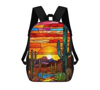 sinyumoney 3D Printed Children Stained Glass Desert Sunset Rucksacks Fashion Casual Daypack Cute Travel Bags Outdoor Casual Daypack for Boy And Girl 17inch