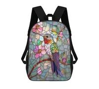 sinyumoney 3D Printed Children Stained Glass Hummingbird Rucksacks Fashion Casual Daypack Cute Travel Bags Outdoor Casual Daypack for Boy And Girl 17inch