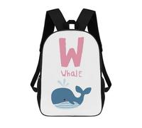 sinyumoney 3D Printed Children Whale with W Illustration Rucksacks Fashion Casual Daypack Cute Travel Bags Outdoor Casual Daypack for Boy And Girl 17inch