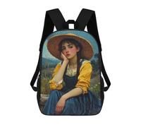 sinyumoney 3D Printed Children Young Woman in A Straw Hat Rucksacks Fashion Casual Daypack Cute Travel Bags Outdoor Casual Daypack for Boy And Girl 17inch