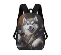 sinyumoney 3D Printed Children's 17inch Alaskan Malamute Wine Master School Backpack High Capacity Travel Book School Bags for Boys Elementary And Middle School Students