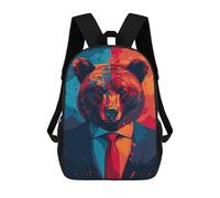 sinyumoney 3D Printed Children's 17inch Amazon Bear in Suit School Backpack High Capacity Travel Book School Bags for Boys Elementary And Middle School Students