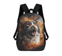 sinyumoney 3D Printed Children's 17inch Angry Cat Art Print School Backpack High Capacity Travel Book School Bags for Boys Elementary And Middle School Students