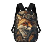 sinyumoney 3D Printed Children's 17inch Animal Steampunk Fox School Backpack High Capacity Travel Book School Bags for Boys Elementary And Middle School Students