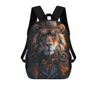 sinyumoney 3D Printed Children's 17inch Animal Steampunk Lion School Backpack High Capacity Travel Book School Bags for Boys Elementary And Middle School Students