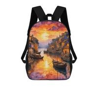 sinyumoney 3D Printed Children's 17inch Backpack A Tiny Fishing Town Travel Lightweight School Bag Fashion Backpack for Kids School Students
