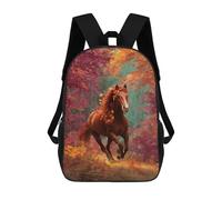 sinyumoney 3D Printed Children's 17inch Backpack Autumn Horse Forest Scene Travel Lightweight School Bag Fashion Backpack for Kids School Students