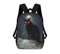 sinyumoney 3D Printed Children's 17inch Backpack Black Cat with Glowing Eyes Travel Lightweight School Bag Fashion Backpack for Kids School Students