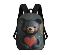 sinyumoney 3D Printed Children's 17inch Backpack Black Teddy Bear with Heart Travel Lightweight School Bag Fashion Backpack for Kids School Students