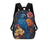 sinyumoney 3D Printed Children's 17inch Backpack Blue Parrot with Flowers Travel Lightweight School Bag Fashion Backpack for Kids School Students