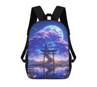 sinyumoney 3D Printed Children's 17inch Backpack Cherry Blossom Moonlit Gateway Travel Lightweight School Bag Fashion Backpack for Kids School Students
