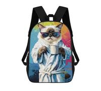 sinyumoney 3D Printed Children's 17inch Backpack Chill Cat with Coffee Mug Travel Lightweight School Bag Fashion Backpack for Kids School Students