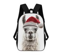 sinyumoney 3D Printed Children's 17inch Backpack Christmas Llama Wearing A Santa Hat Travel Lightweight School Bag Fashion Backpack for Kids School Students