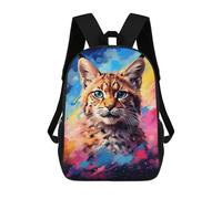 sinyumoney 3D Printed Children's 17inch Backpack Colorful Bobcat Portrait Travel Lightweight School Bag Fashion Backpack for Kids School Students