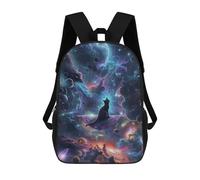 sinyumoney 3D Printed Children's 17inch Backpack Cosmic Cat on Magic Carpet Travel Lightweight School Bag Fashion Backpack for Kids School Students