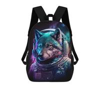 sinyumoney 3D Printed Children's 17inch Backpack Cosmic Wolf Astronaut Art Print-6 Travel Lightweight School Bag Fashion Backpack for Kids School Students