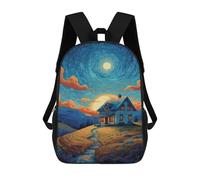 sinyumoney 3D Printed Children's 17inch Backpack Cozy Moonlit Cottage Scene -1 Travel Lightweight School Bag Fashion Backpack for Kids School Students