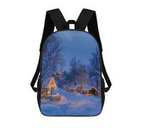 sinyumoney 3D Printed Children's 17inch Backpack Cozy Winter Cabin Village Travel Lightweight School Bag Fashion Backpack for Kids School Students