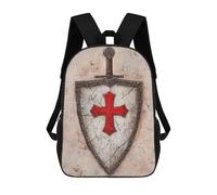 sinyumoney 3D Printed Children's 17inch Backpack Crusader Shield And Sword Travel Lightweight School Bag Fashion Backpack for Kids School Students