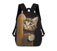 sinyumoney 3D Printed Children's 17inch Backpack Curious Kitten Peeking Travel Lightweight School Bag Fashion Backpack for Kids School Students