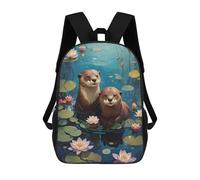 sinyumoney 3D Printed Children's 17inch Backpack Curious Otters Travel Lightweight School Bag Fashion Backpack for Kids School Students
