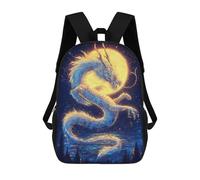 sinyumoney 3D Printed Children's 17inch Backpack Dragon Moonlit Night Art Print Travel Lightweight School Bag Fashion Backpack for Kids School Students