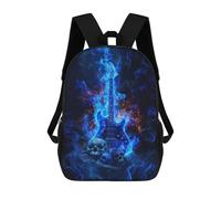 sinyumoney 3D Printed Children's 17inch Backpack Electric Guitar with Skulls And Flames Travel Lightweight School Bag Fashion Backpack for Kids School Students
