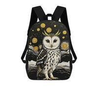 sinyumoney 3D Printed Children's 17inch Backpack Elegant Owl in Starry Night Painting Travel Lightweight School Bag Fashion Backpack for Kids School Students