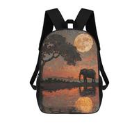 sinyumoney 3D Printed Children's 17inch Backpack Elephant at Sunset Painting Travel Lightweight School Bag Fashion Backpack for Kids School Students