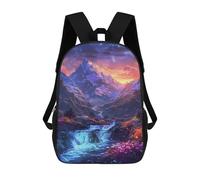 sinyumoney 3D Printed Children's 17inch Backpack Enchanted Mountain Valley Sunset Travel Lightweight School Bag Fashion Backpack for Kids School Students