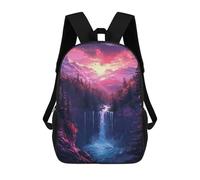 sinyumoney 3D Printed Children's 17inch Backpack Enchanted Waterfall Sunset Travel Lightweight School Bag Fashion Backpack for Kids School Students