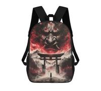 sinyumoney 3D Printed Children's 17inch Backpack Evil Torii Gate Oni Mask Travel Lightweight School Bag Fashion Backpack for Kids School Students
