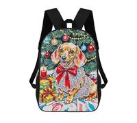 sinyumoney 3D Printed Children's 17inch Backpack Festive Dachshund Christmas Portrait Travel Lightweight School Bag Fashion Backpack for Kids School Students