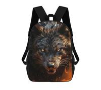 sinyumoney 3D Printed Children's 17inch Backpack Fierce Black Wolf in Fire Travel Lightweight School Bag Fashion Backpack for Kids School Students