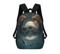 sinyumoney 3D Printed Children's 17inch Backpack Fish Pond And Japanese Gat Travel Lightweight School Bag Fashion Backpack for Kids School Students