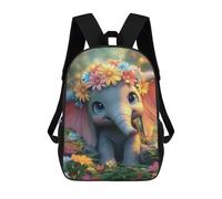 sinyumoney 3D Printed Children's 17inch Backpack Floral Crown Elephant Fantasy Travel Lightweight School Bag Fashion Backpack for Kids School Students
