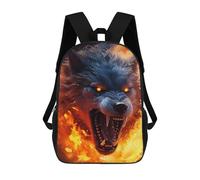 sinyumoney 3D Printed Children's 17inch Backpack Furious Scary Wolf Fire Travel Lightweight School Bag Fashion Backpack for Kids School Students