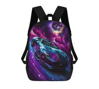 sinyumoney 3D Printed Children's 17inch Backpack Galactic Sports Car Drive-1 Travel Lightweight School Bag Fashion Backpack for Kids School Students